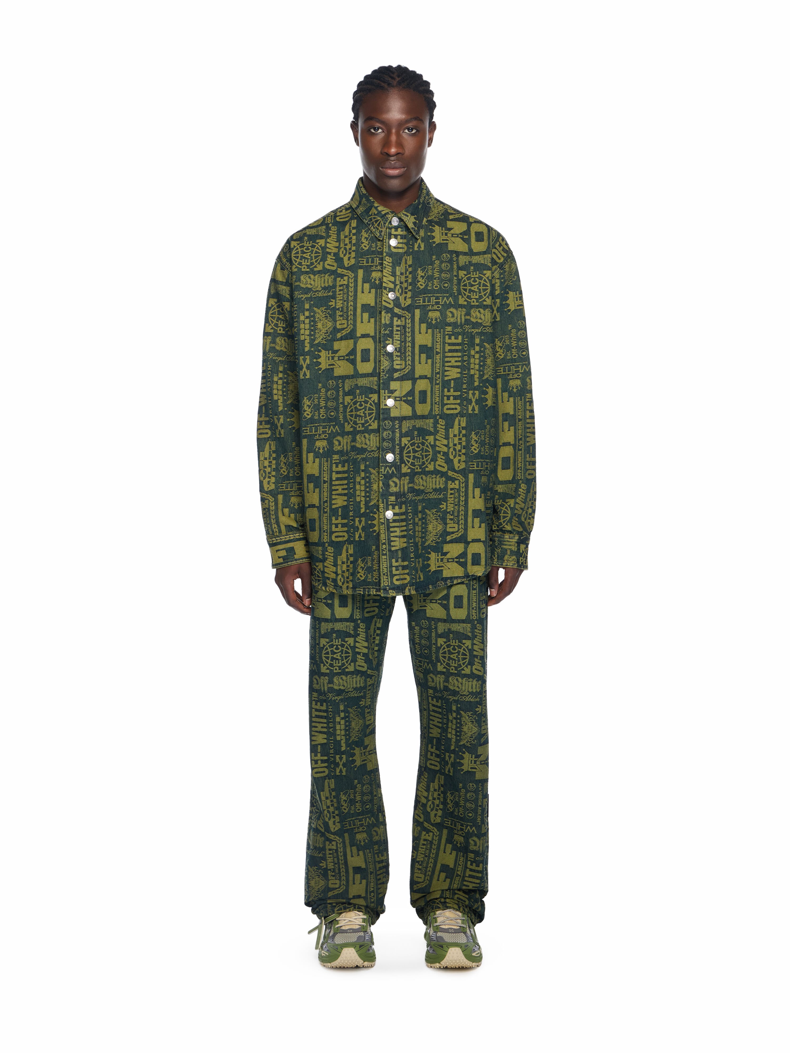 OFF WHITE Multilogo Jacquard Relaxed Jeans MULTILOGO - GREEN MOSS OMYA18JF25DEN005