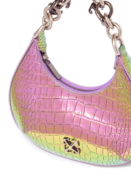 OFF WHITE BORSA A SPALLA HEMISPHERE CON FINITURA COCCODRILLO OLOGRAFICA ROSA OWNN184S25LEA002
