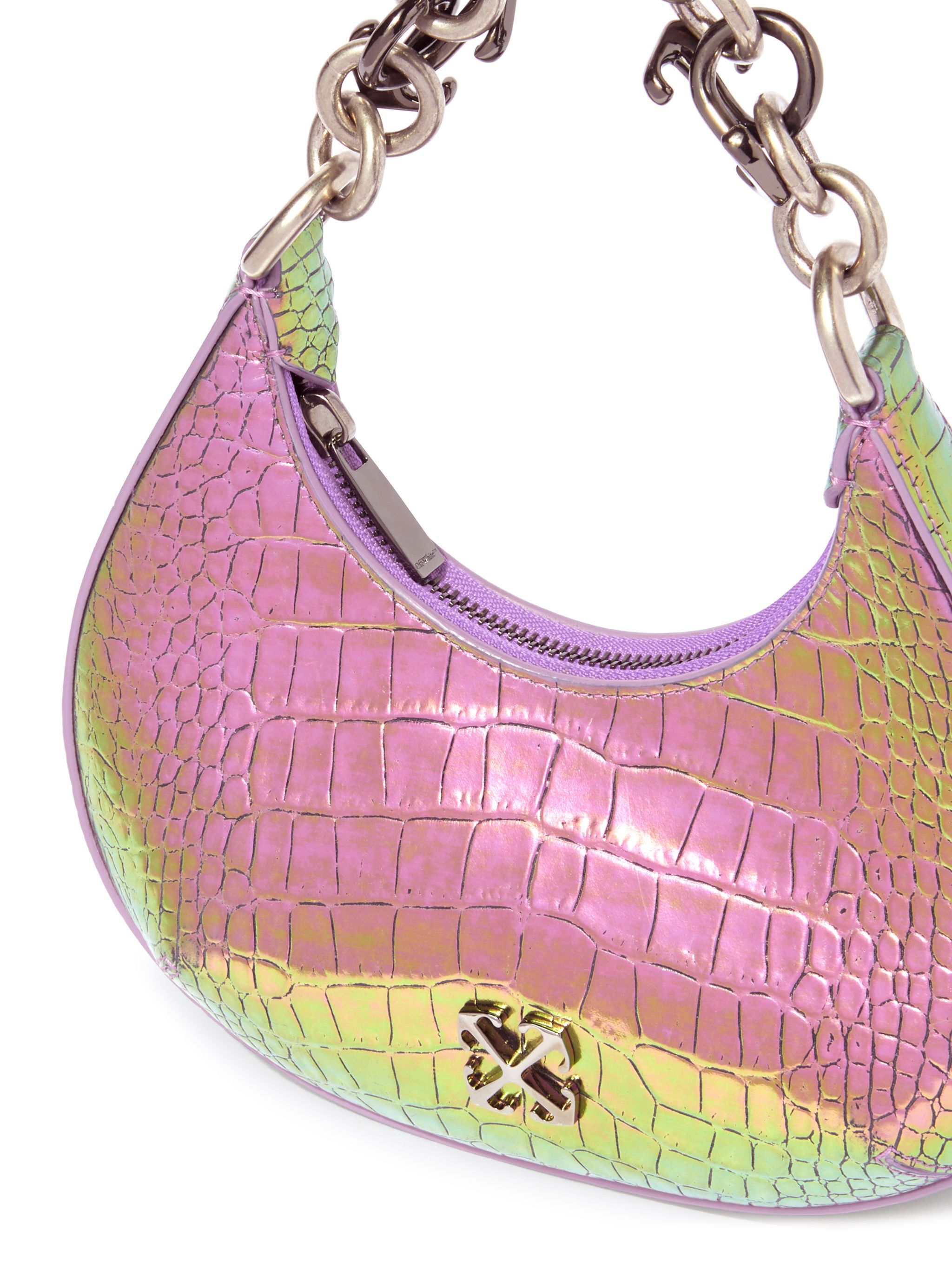 OFF WHITE BORSA A SPALLA HEMISPHERE CON FINITURA COCCODRILLO OLOGRAFICA ROSA OWNN184S25LEA002
