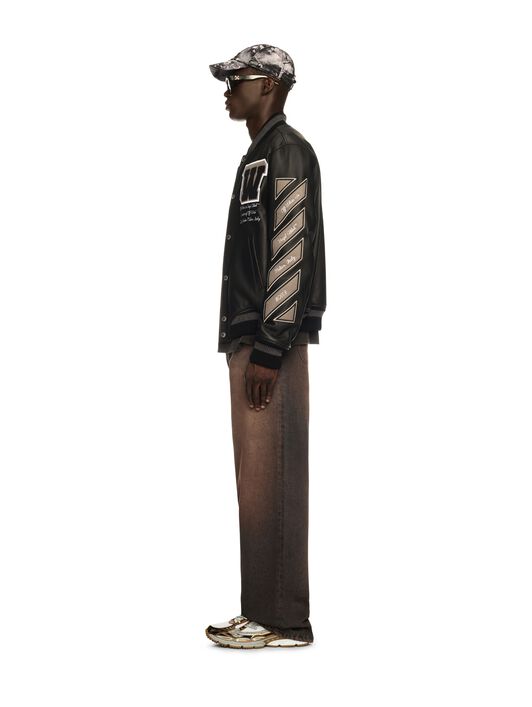 OFF WHITE Black Leather Varsity Jacket BLACK OMJA122C99LEA004