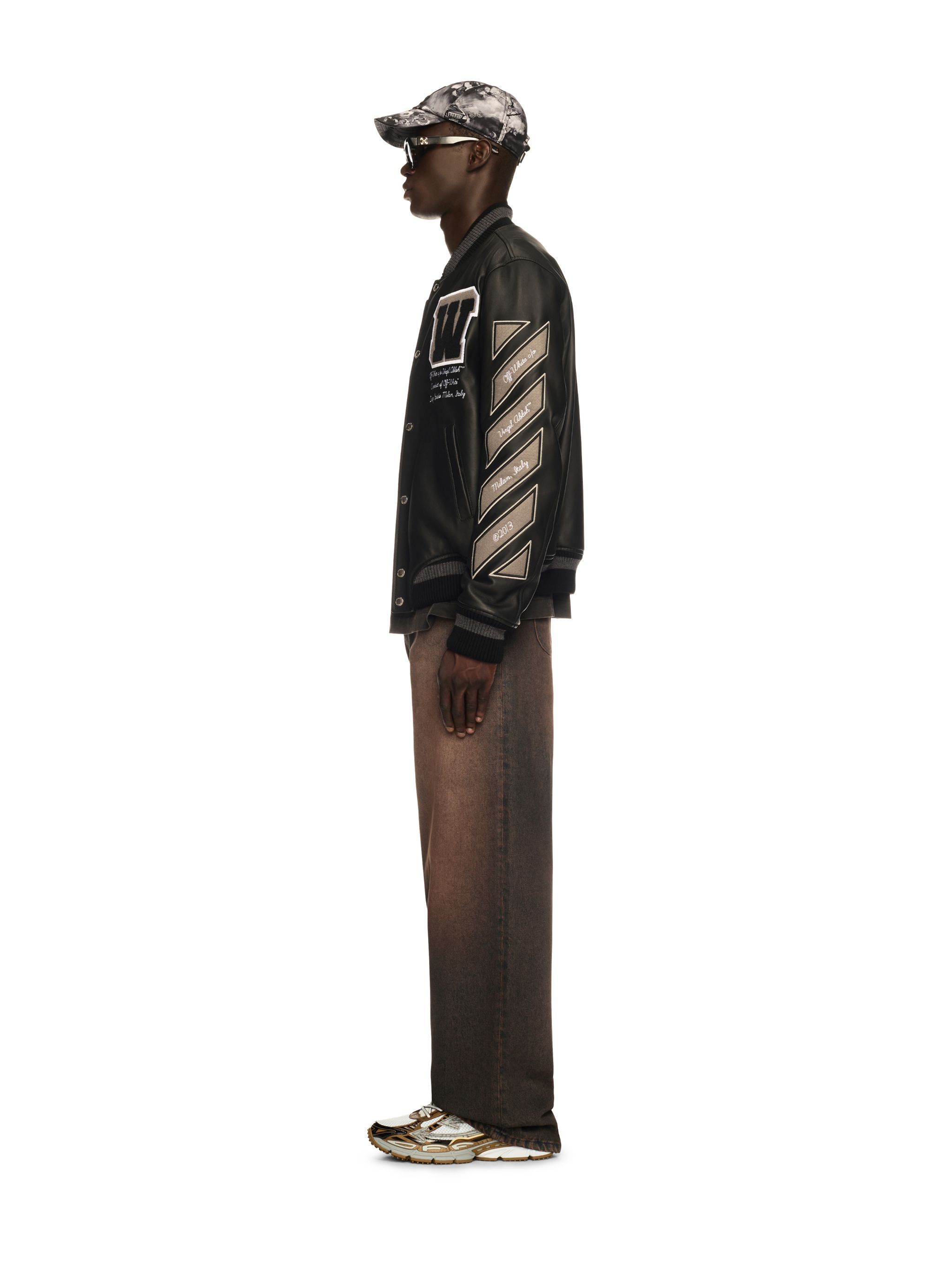 OFF WHITE Black Leather Varsity Jacket BLACK OMJA122C99LEA004