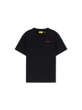 OFF WHITE Arrow Outline Flock Logo T-Shirt BLACK - RED OBAA002F25JER00D