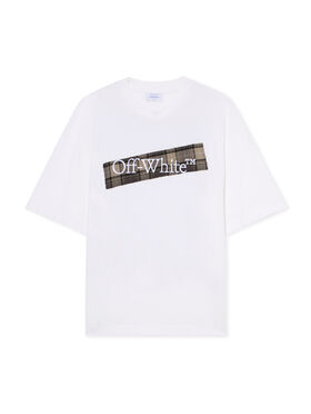 OFF WHITE Flannel Diagonal Skate Short Sleeve Logo Tee WHITE - BLACK OMAA120F25JER00N