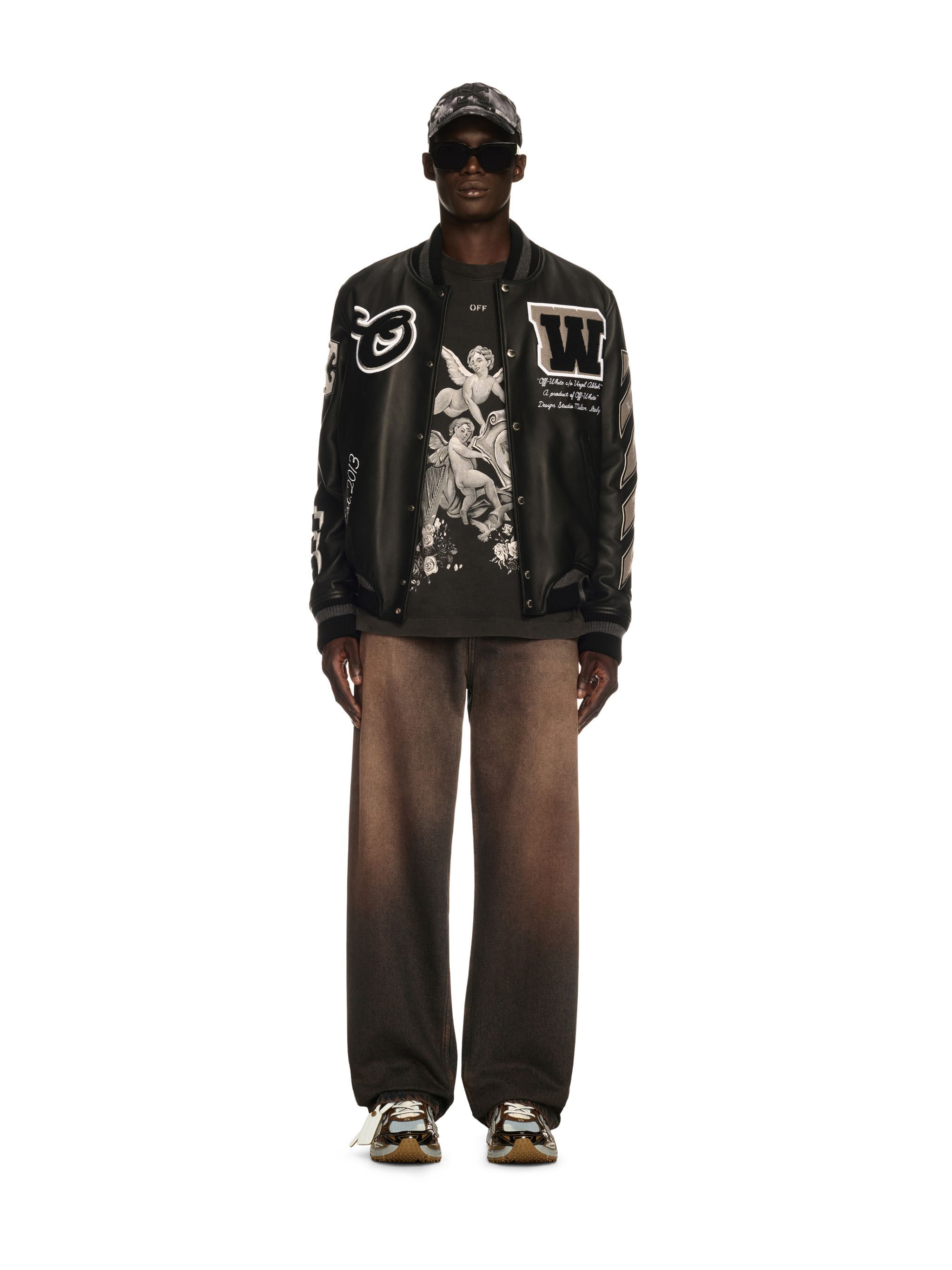OFF WHITE Black Leather Varsity Jacket BLACK OMJA122C99LEA004