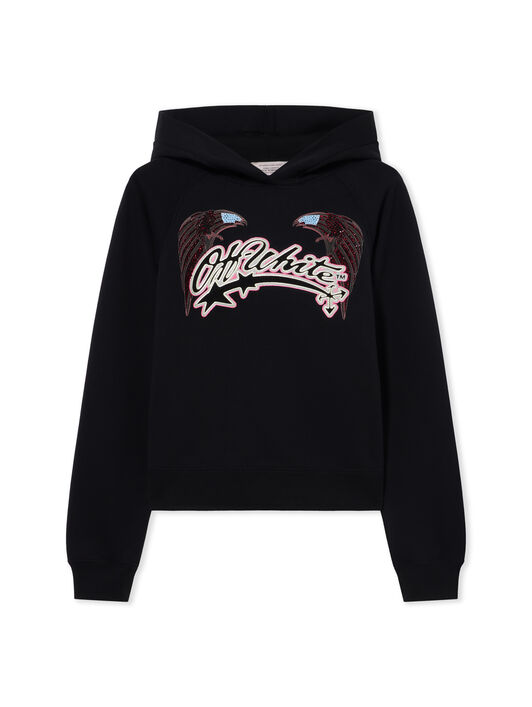 OFF WHITE Swarovski Double Eagle Raglan Hoodie Black-Black 29E00292T