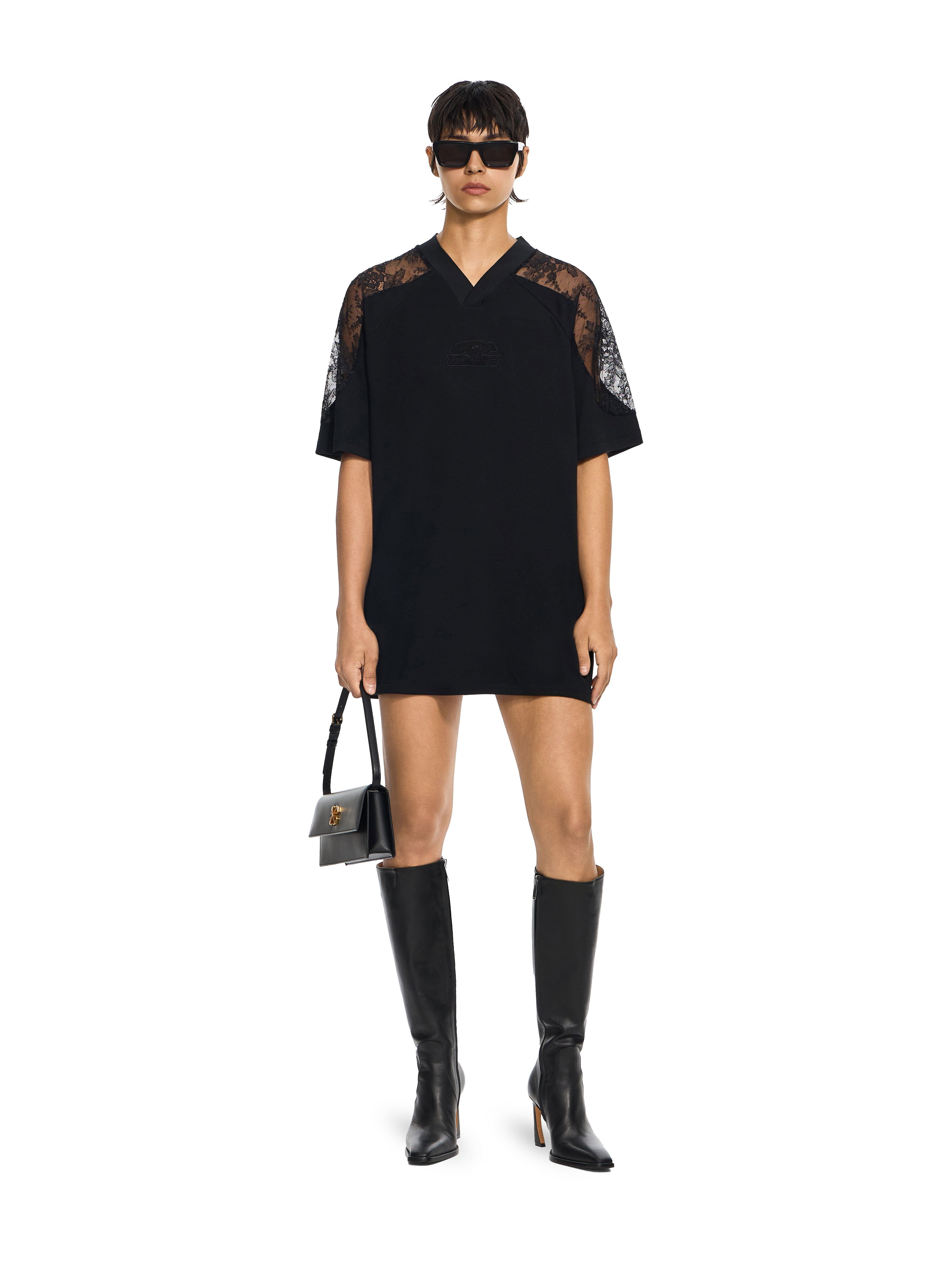 Lace Insert Soccer Dress OFF WHITE Lace Insert Soccer Dress Black-Black 2FU00648T
