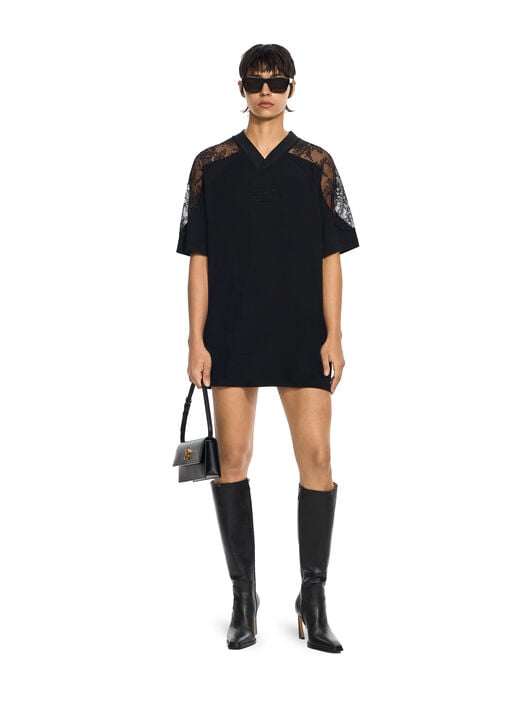 Lace Insert Soccer Dress OFF WHITE Lace Insert Soccer Dress Black-Black 2FU00648T