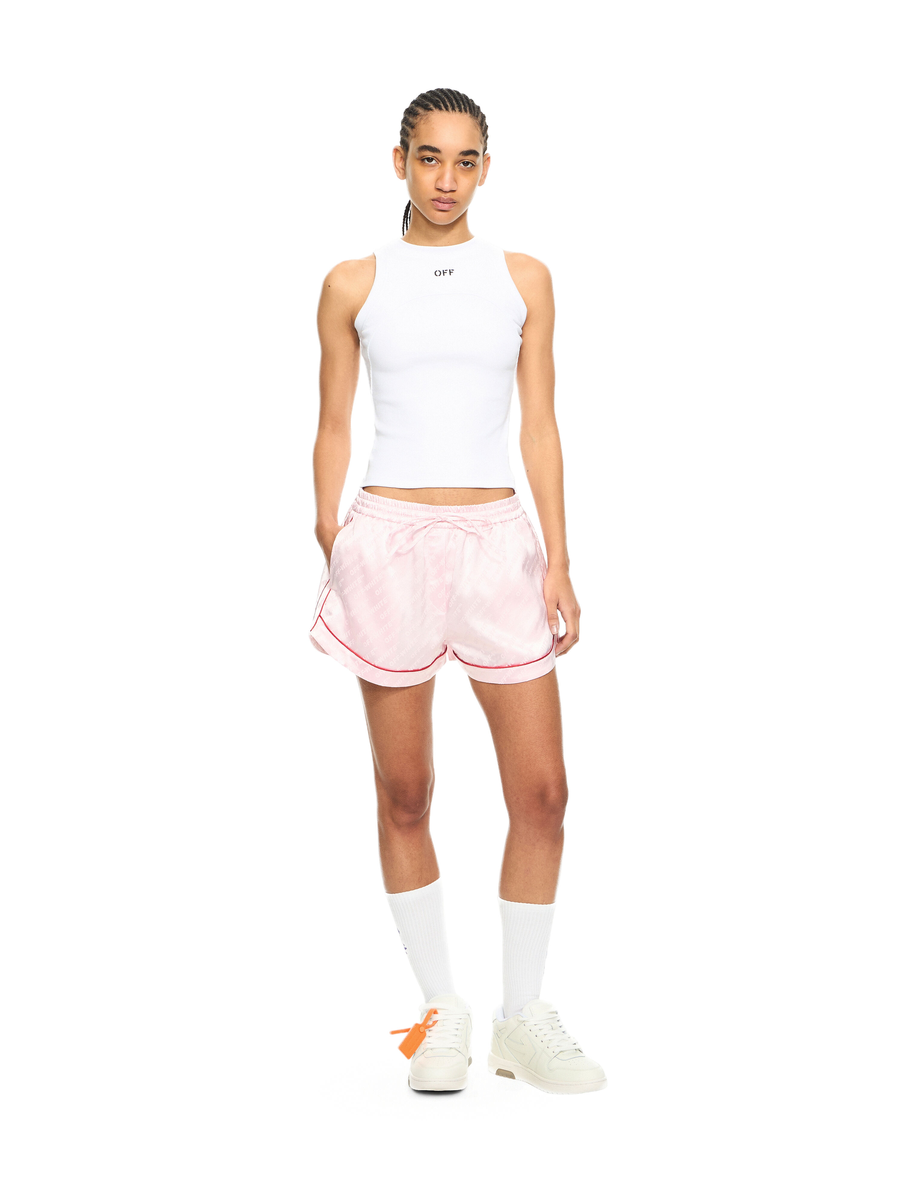 OFF WHITE Off Stamp Ribbed Round Tank Top White-Black 2AD236C99JER001