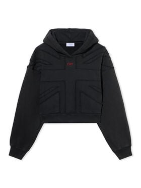 OFF WHITE UK CROP HOODIE WASHED BLACK-RED DAHLIA OWBB056F25FLE001