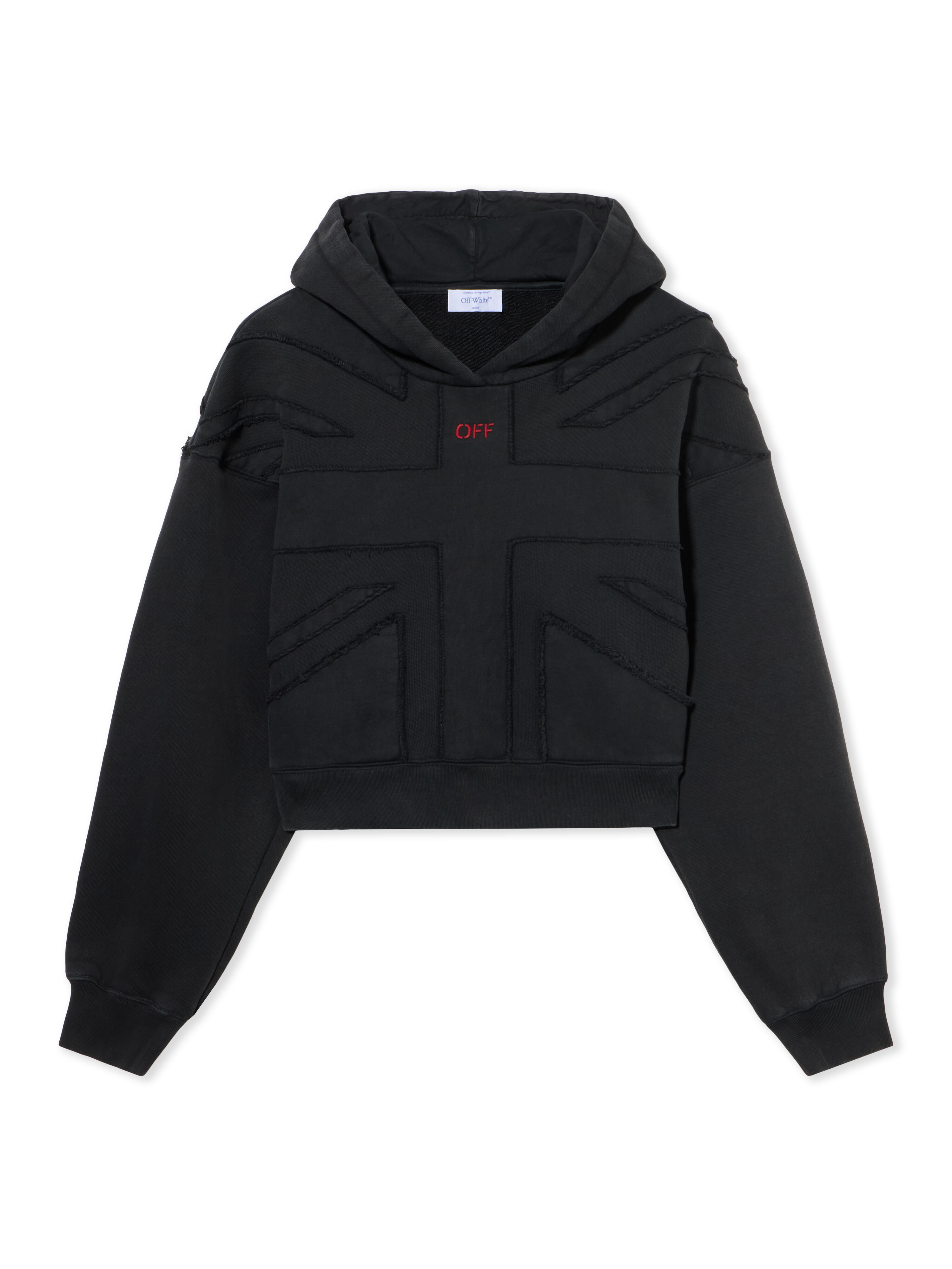 OFF WHITE UK CROP HOODIE WASHED BLACK-RED DAHLIA OWBB056F25FLE001