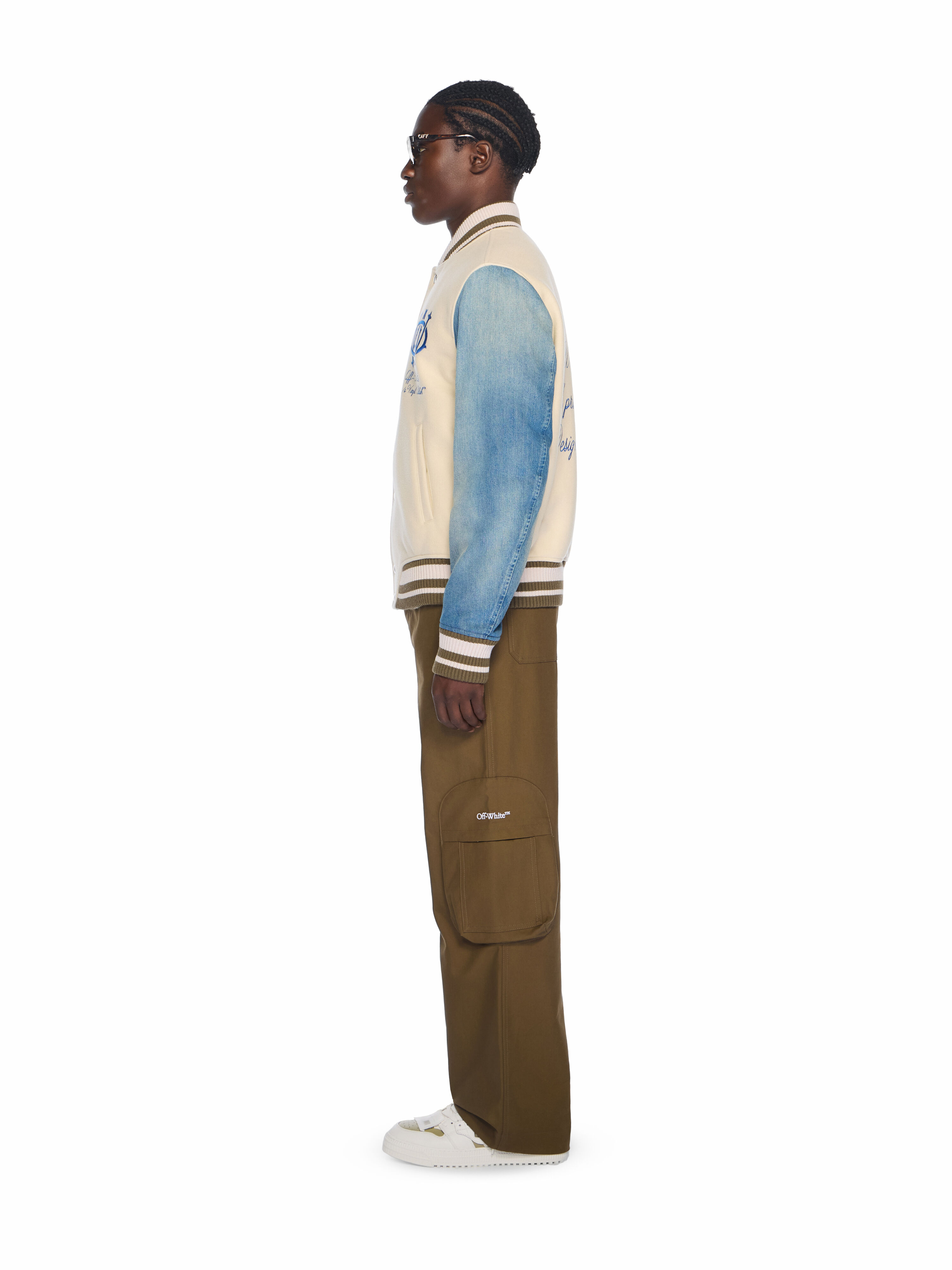 Gothic Wool Denim Varsity Jacket in FROZEN DEW/NAUTICAL BLUE for