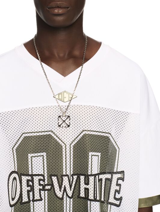 OFF WHITE 00 Mesh Football  T-Shirt WHITE - WINTER MOSS OMAD003S25JER002