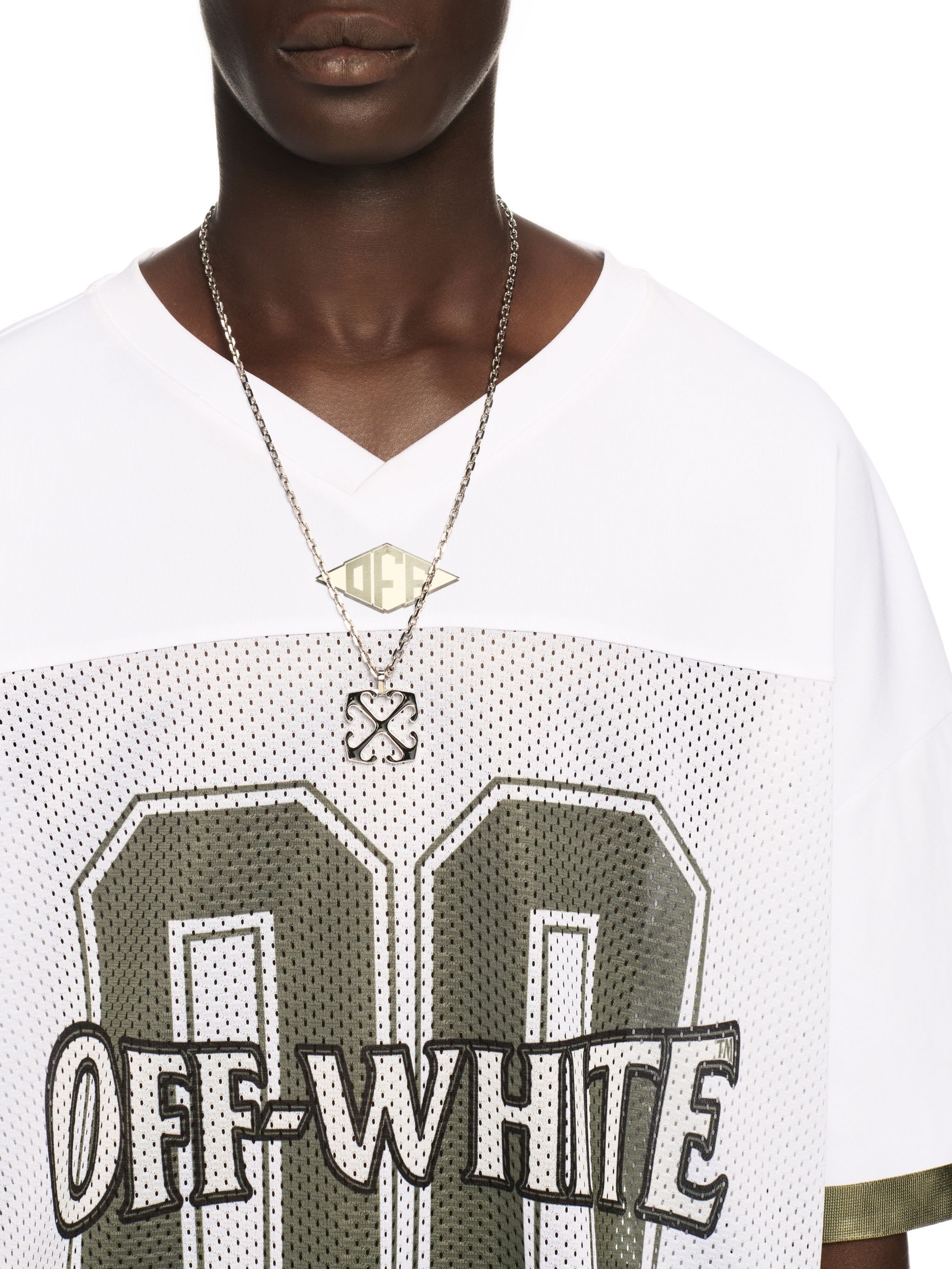OFF WHITE 00 Mesh Football  T-Shirt WHITE - WINTER MOSS OMAD003S25JER002