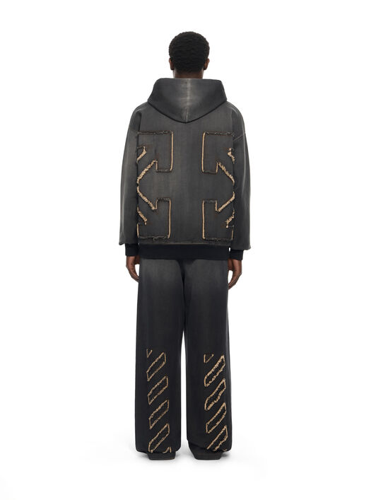 OFF WHITE Distress Arr Skate Zip Hoodie HIGHLIGHTED BLACK 44MBE015S26D001