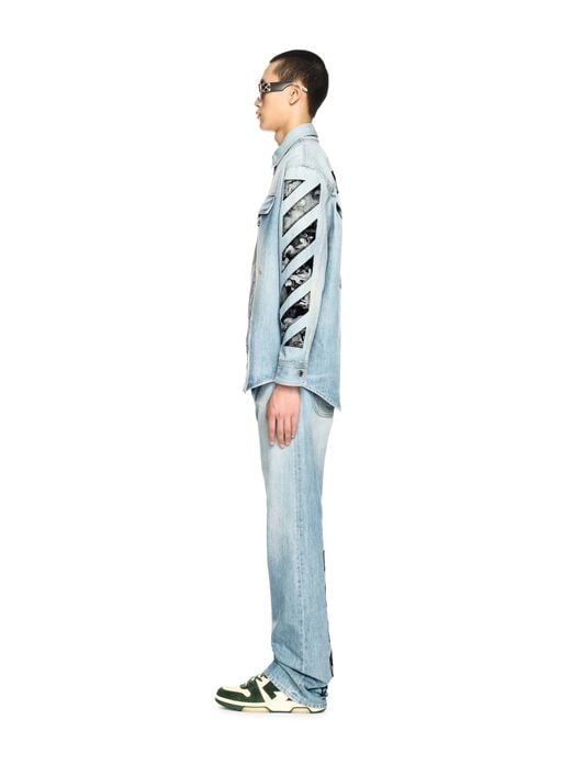 OFF WHITE Blue Diagonal Fresco Arrow Military Shirt BLUE OMYD05HS25DEN001