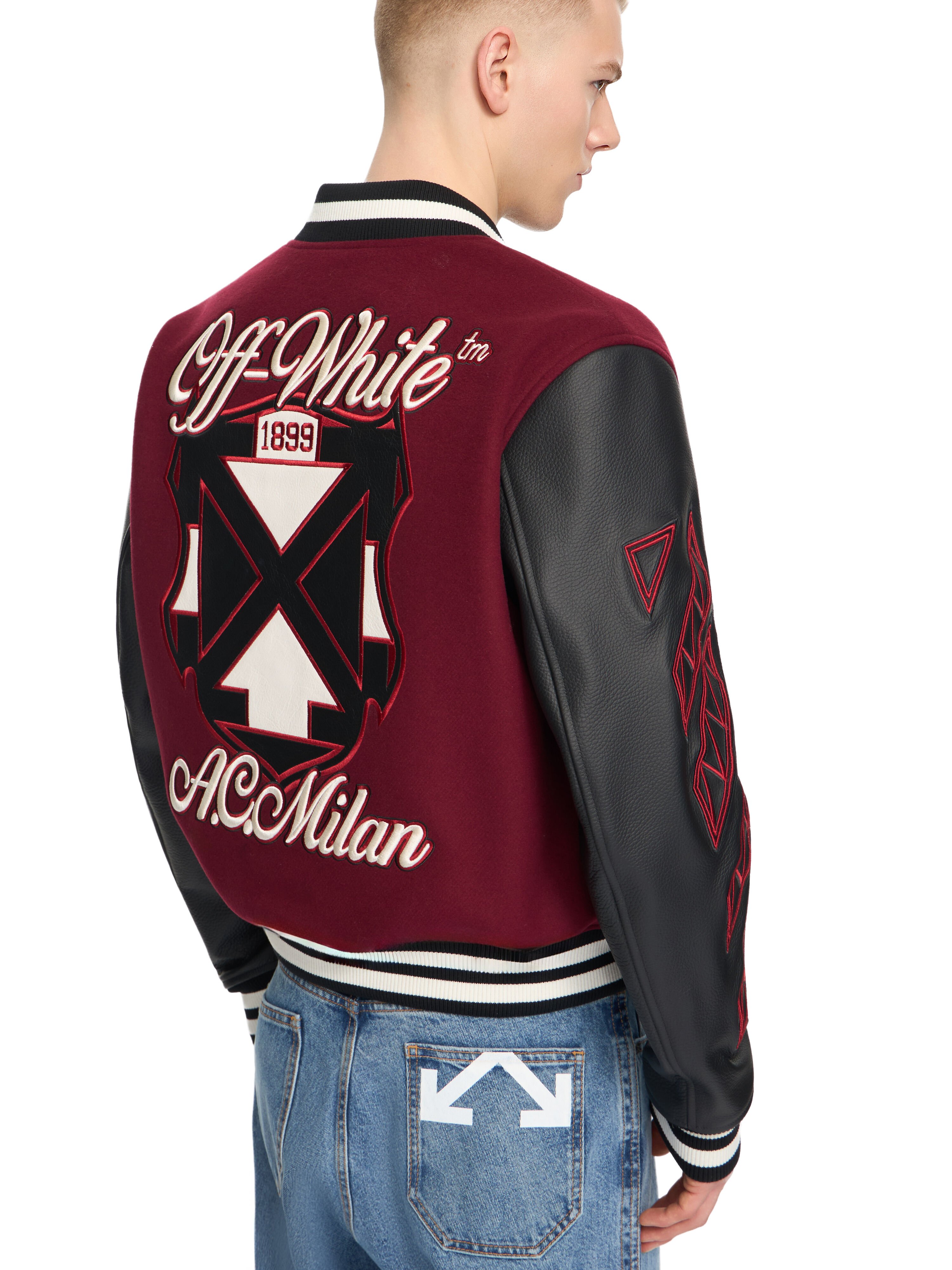 AC Milan X Off-White™ Varsity Jacket OFF WHITE AC Milan X Off-White™ Varsity Jacket BLACK RED 44MEA305G25F002