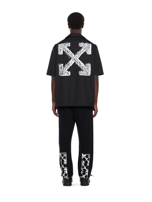 OFF WHITE Scribble Arrow Poplin Bowling Shirt BLACK - WHITE OMGG01FF25FAB004