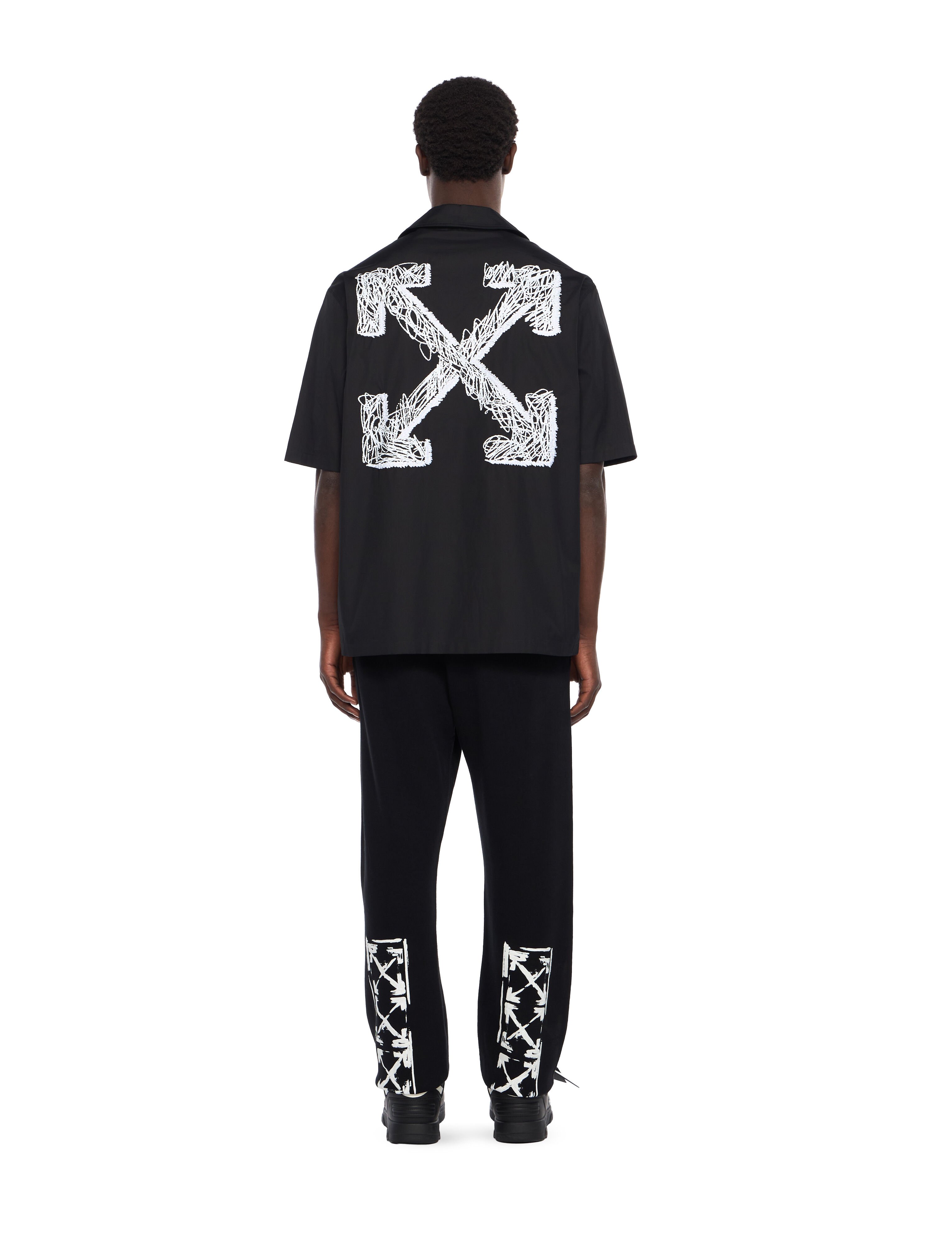 OFF WHITE Scribble Arrow Poplin Bowling Shirt BLACK - WHITE OMGG01FF25FAB004