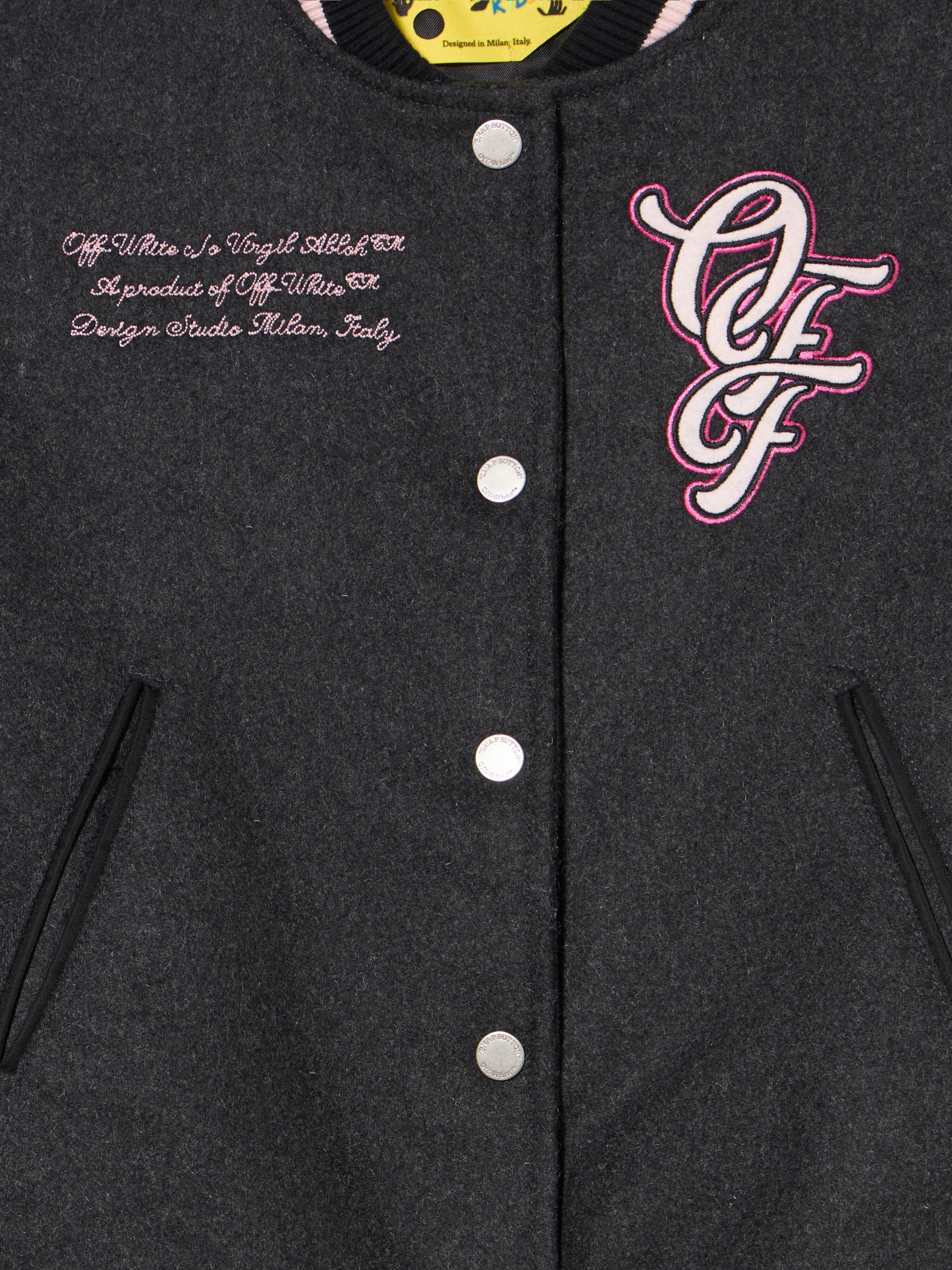 OFF WHITE Patch Varsity Jacket DARK GREY - FUCHSIA OGEH001F25FAB001