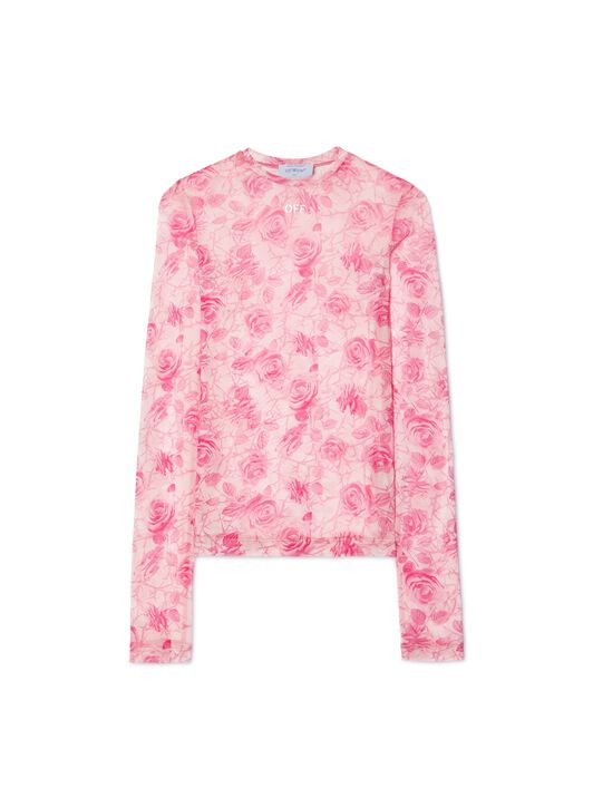 OFF WHITE Off Stamp Roses Mesh L/S Crew Powder Pin PINK OWAD136S25JER002