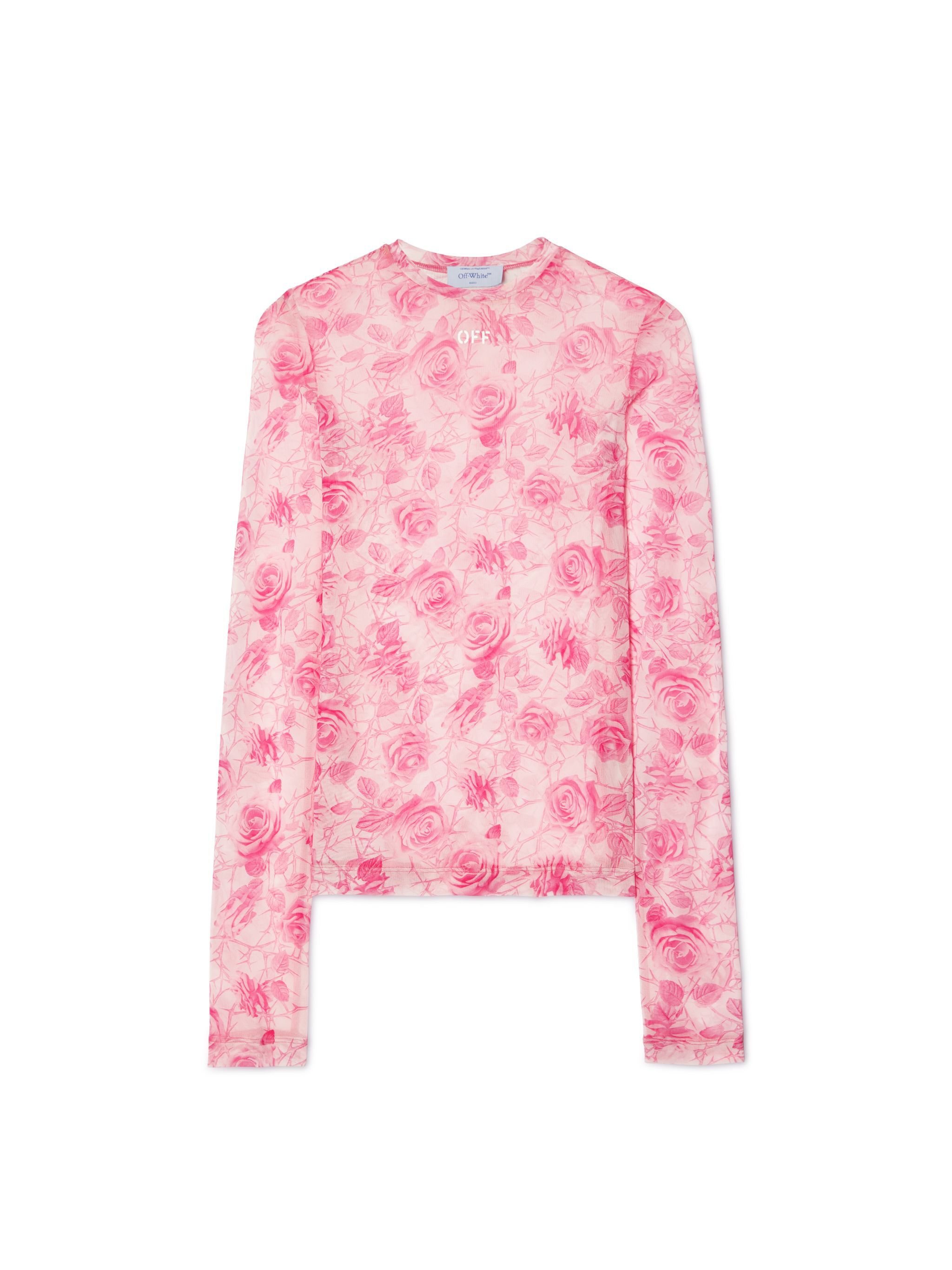 OFF WHITE Off Stamp Roses Mesh L/S Crew Powder Pin PINK OWAD136S25JER002