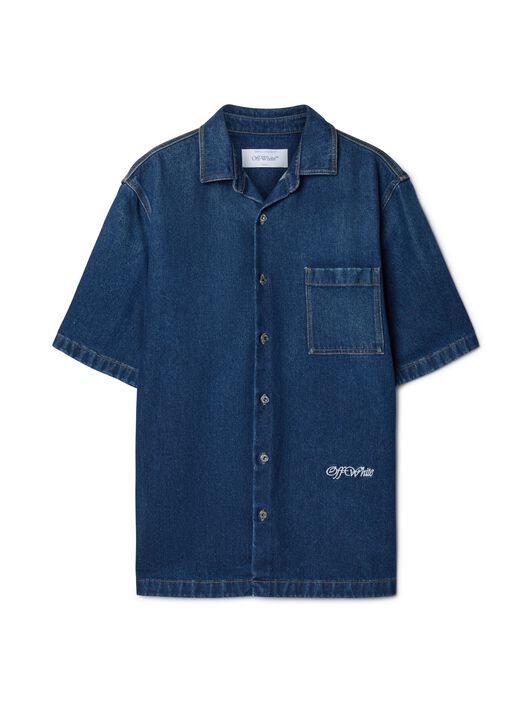 OFF WHITE BLAUES DENIM-BOWLINGHEMD MIT LOGO BLAU OMYD05AF24DEN001