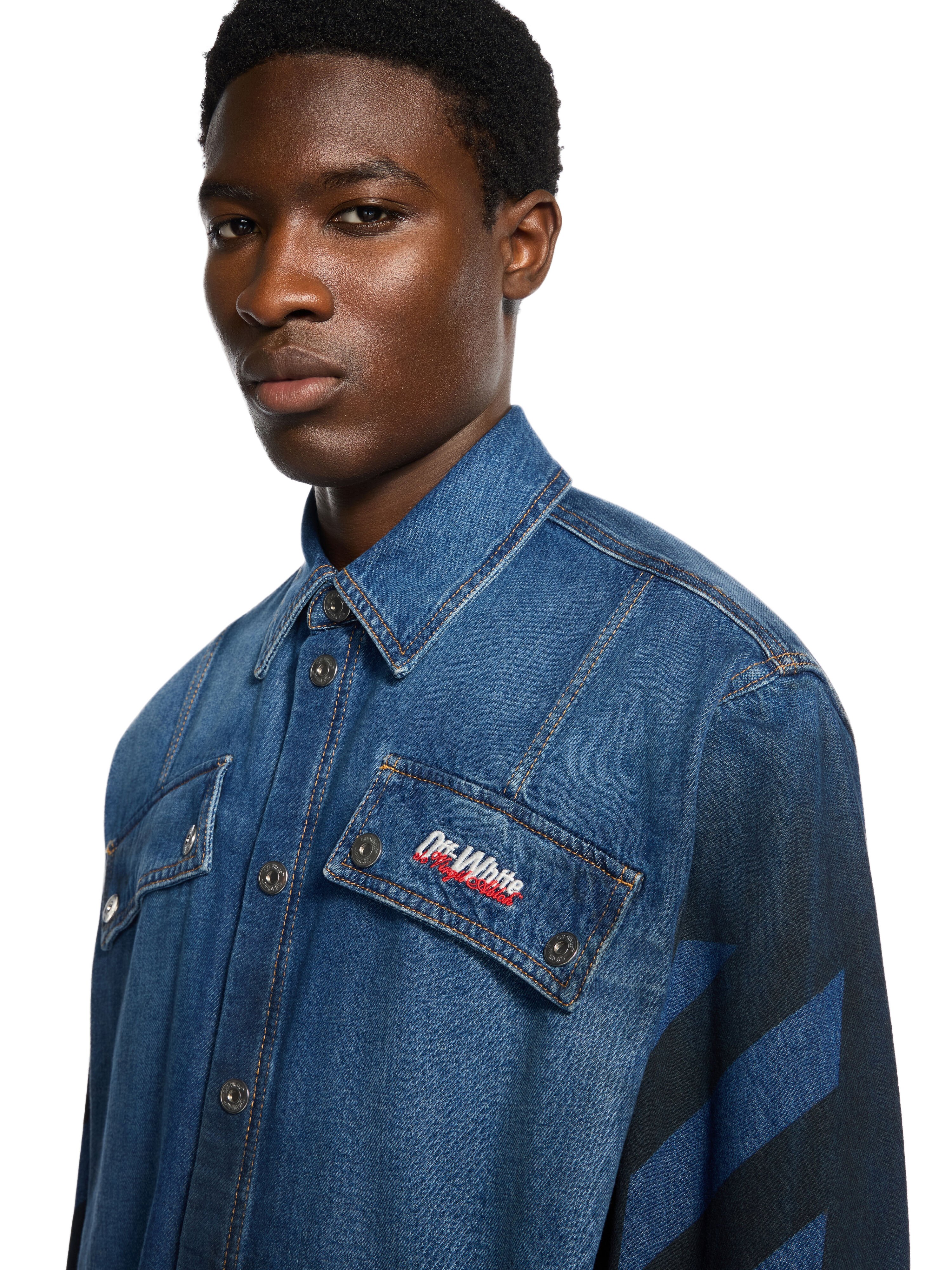 Spray Diagonal Denim Shirt OFF WHITE Spray Diagonal Denim Shirt MEDIUM BLUE - BLACK OMYD05NF25DEN001