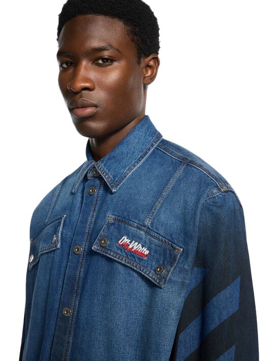 Spray Diagonal Denim Shirt OFF WHITE Spray Diagonal Denim Shirt MEDIUM BLUE - BLACK OMYD05NF25DEN001