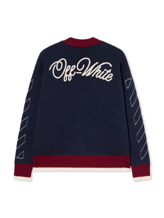 OFF WHITE Jacquard Knit Varsity Cardigan BLUE IRIS-WHITE OWHB04GF25KNI001