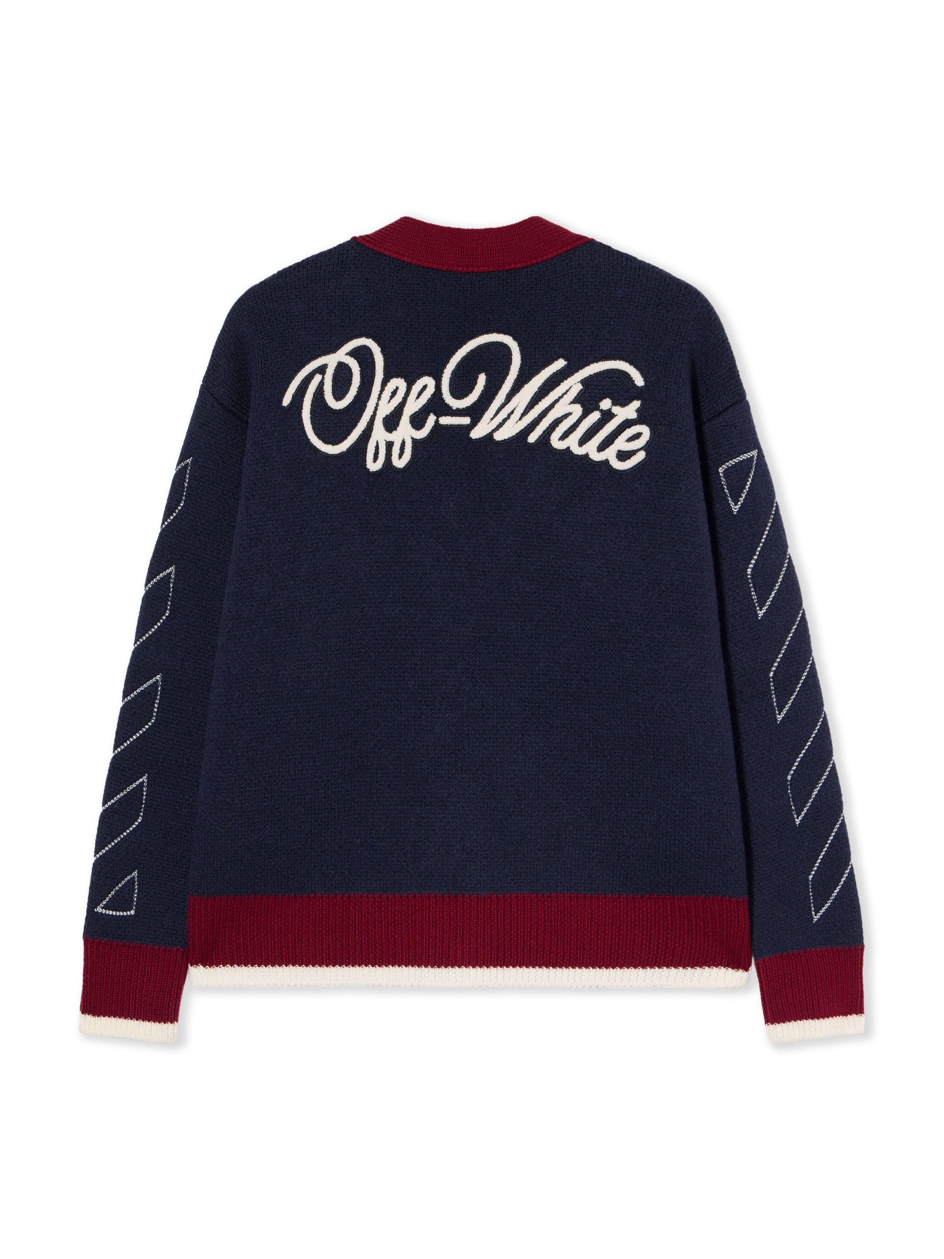 OFF WHITE Jacquard Knit Varsity Cardigan BLUE IRIS-WHITE OWHB04GF25KNI001