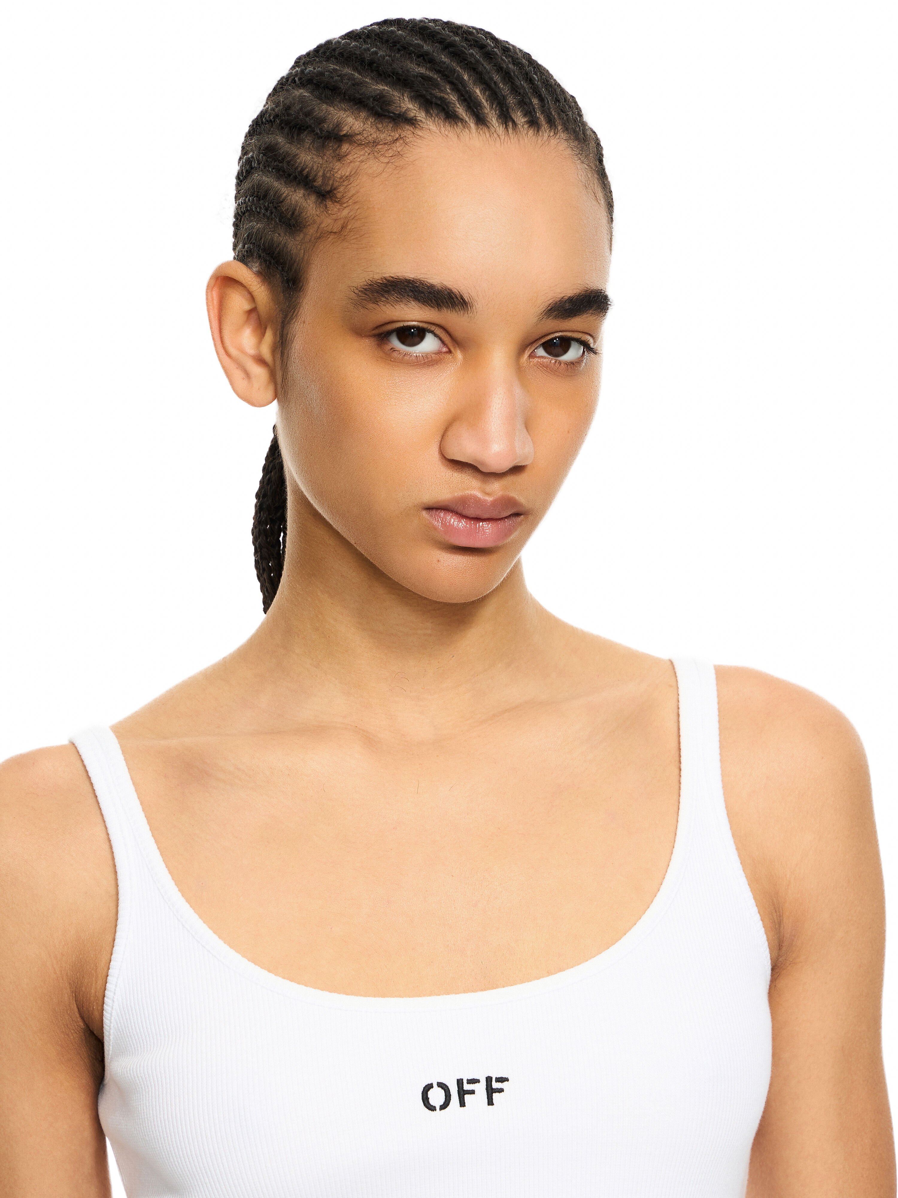 OFF WHITE Off Stamp Ribbed Tank Top White-Black 2AD072C99JER002