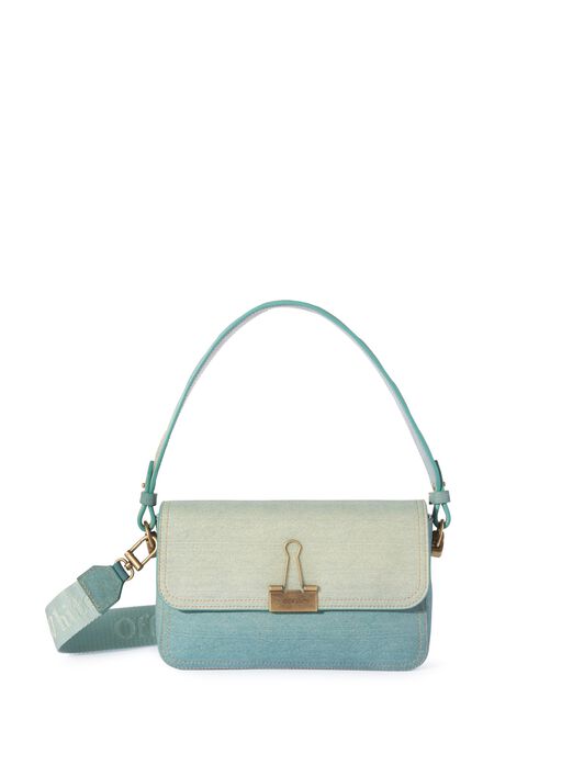 OFF WHITE Hellblaue Denim Leder Schultertasche BLAU OWNN181S25LEA001