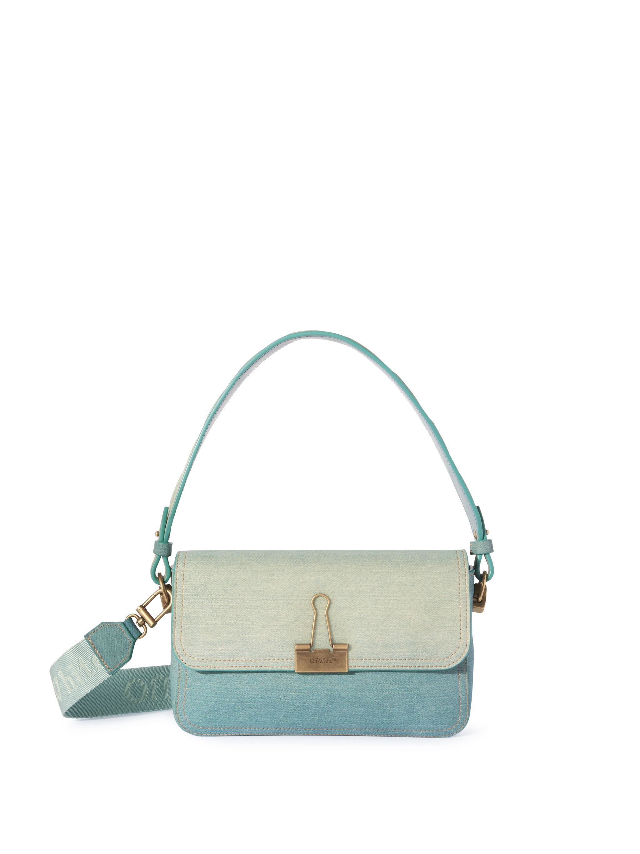 OFF WHITE Hellblaue Denim Leder Schultertasche BLAU OWNN181S25LEA001
