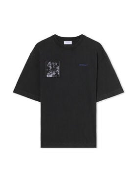 OFF WHITE Faded Painting Skate Logo T-Shirt VINTAGE BLACK - BLUE OMAA120F25JER00S
