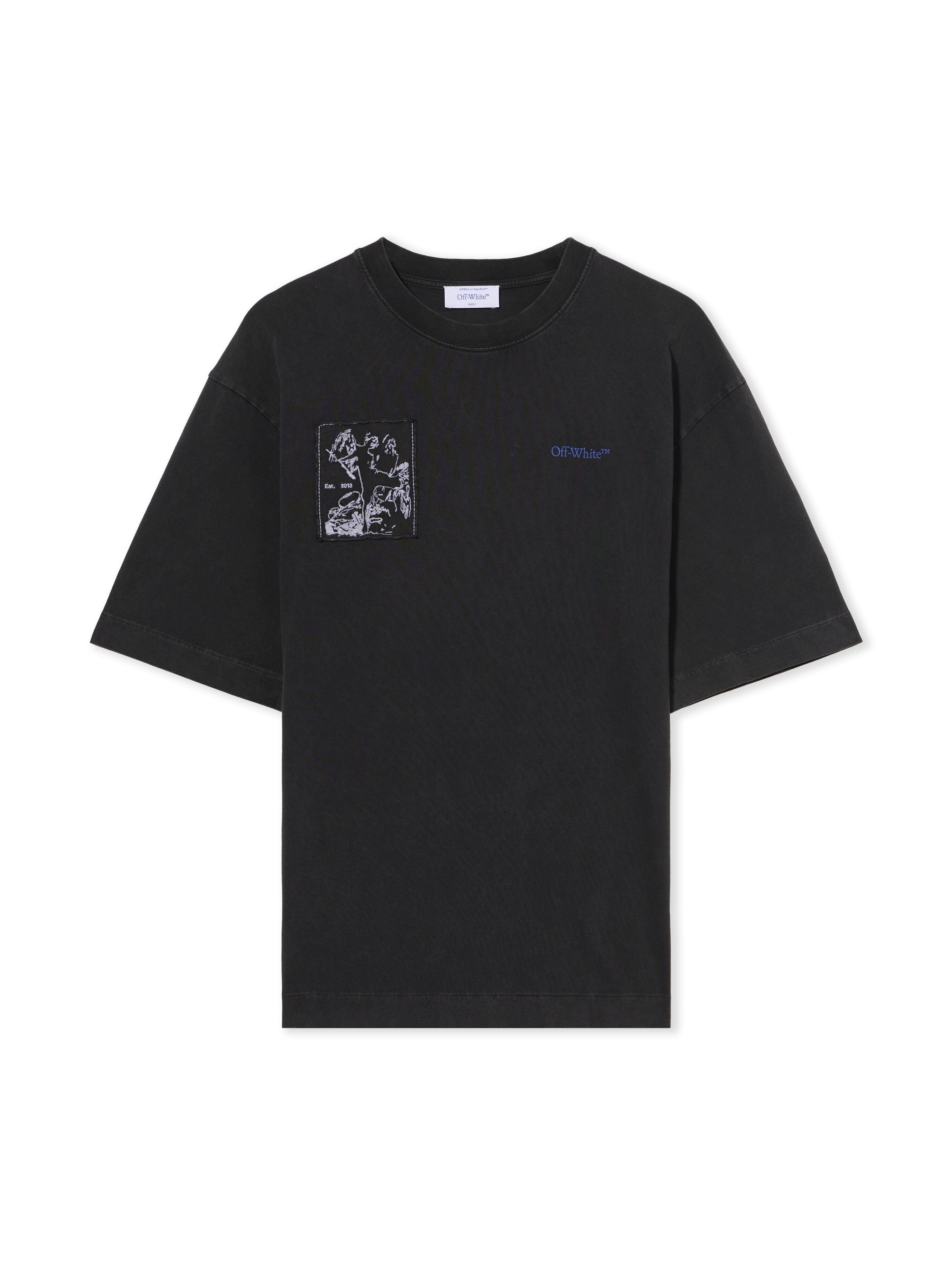 OFF WHITE Faded Painting Skate Logo T-Shirt VINTAGE BLACK - BLUE OMAA120F25JER00S