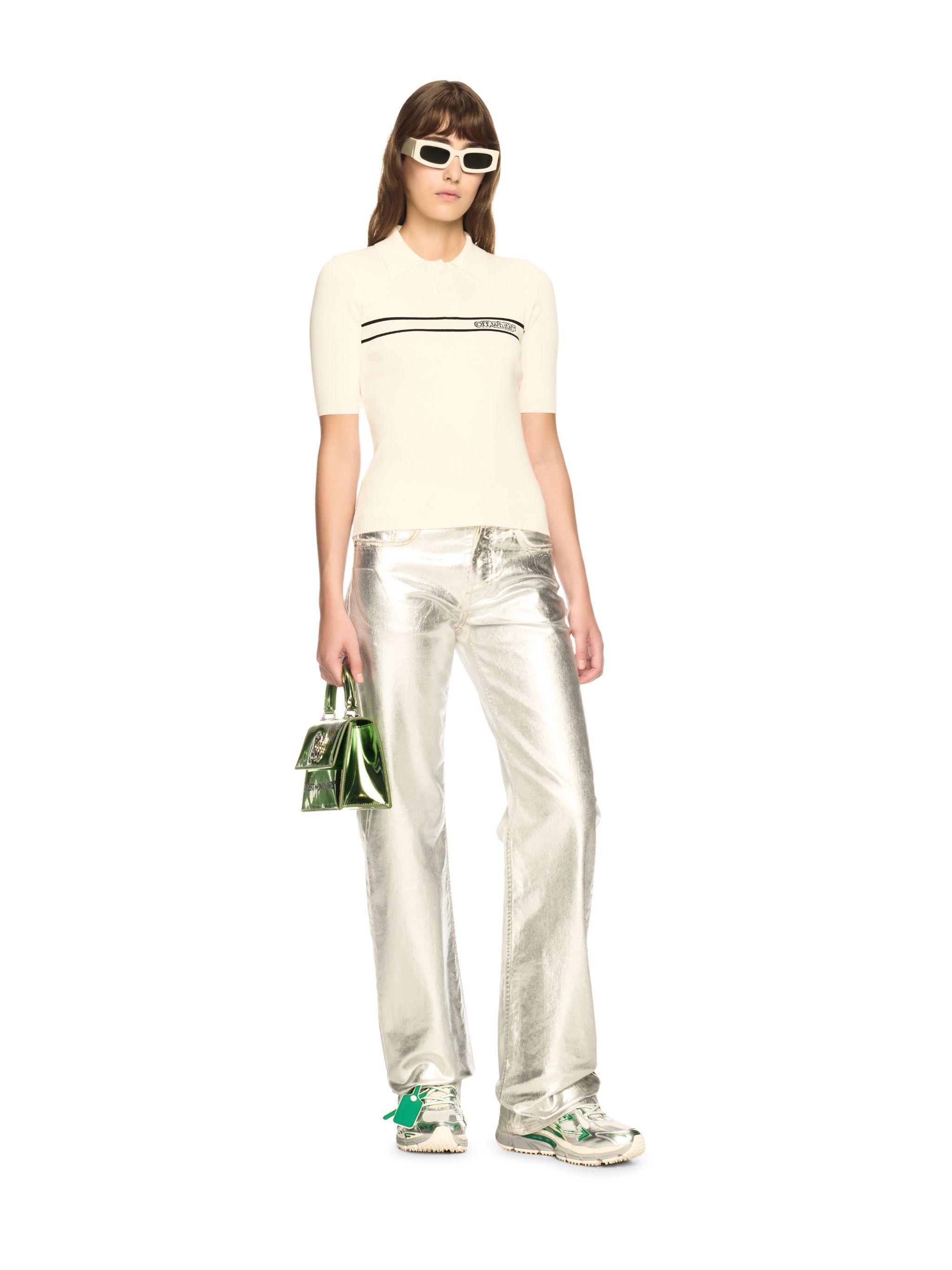 OFF WHITE Cream Striped Knit Polo Shirt NEUTRALS OWHV005S25KNI001