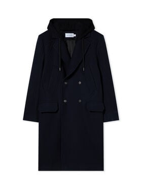 OFF WHITE Wool Varsity Hooded Double-Breasted Coat BLUE GRAPHITE 44MER09UF26F001