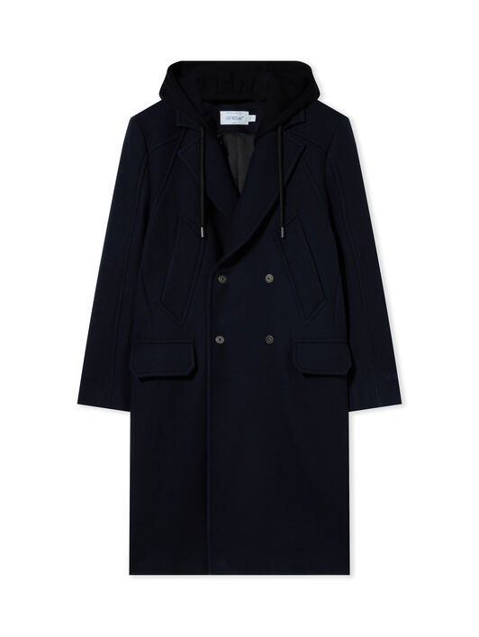 OFF WHITE Cappotto Doppiopetto Varsity con Cappuccio BLUE GRAPHITE 44MER09UF26F001