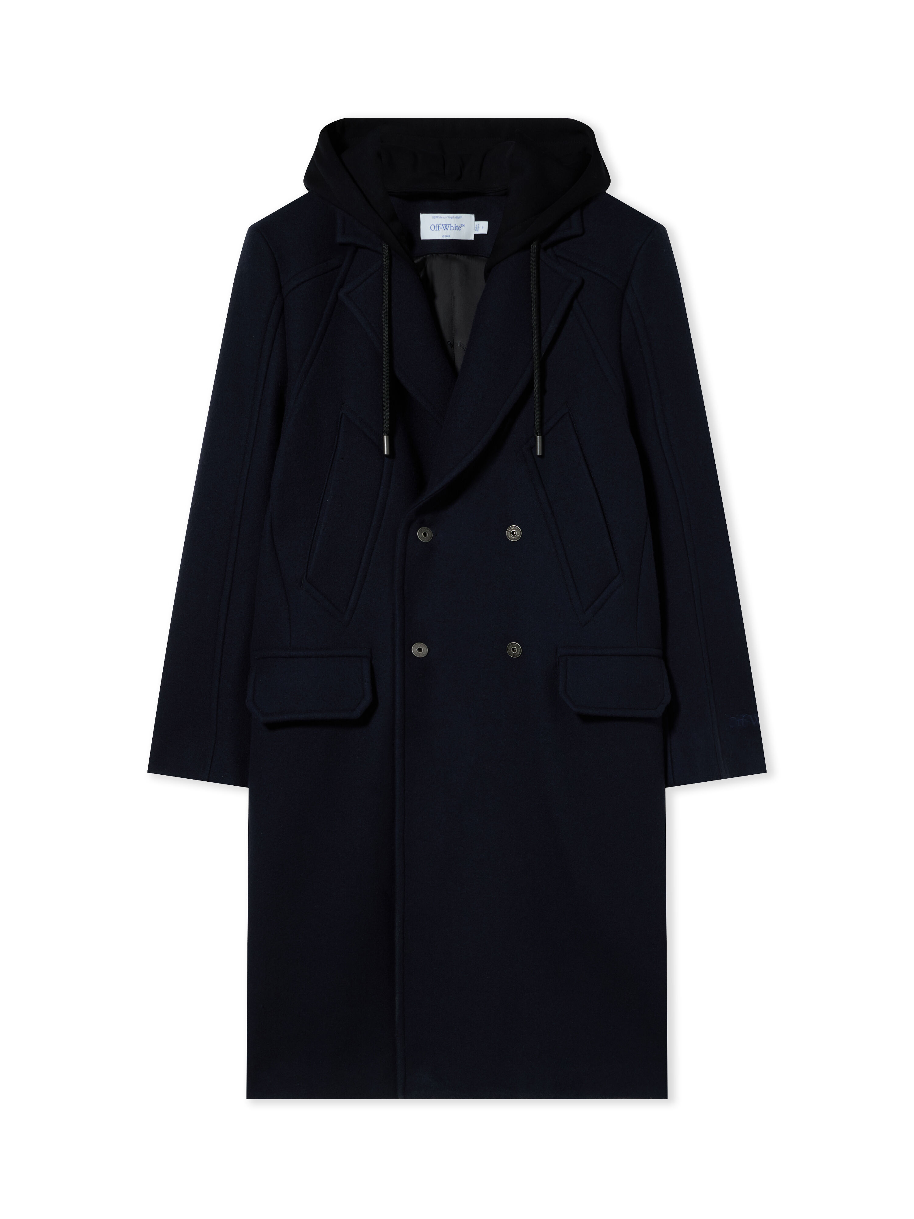 OFF WHITE Cappotto Doppiopetto Varsity con Cappuccio BLUE GRAPHITE 44MER09UF26F001