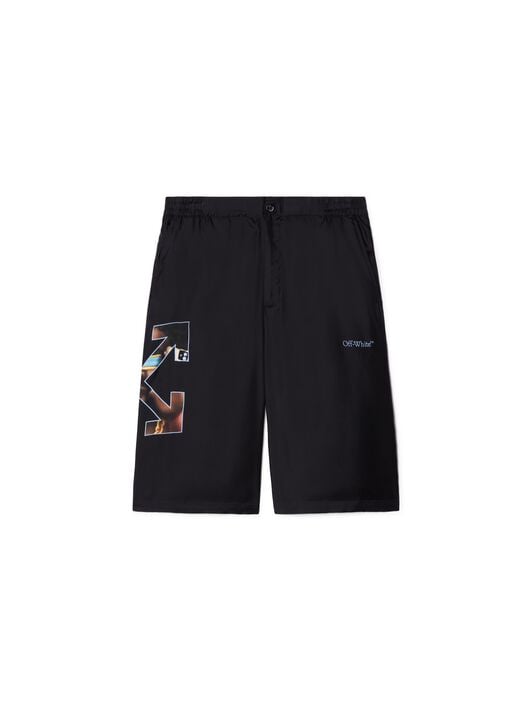 Black Barber Arrow Silk Bowling Shorts OFF WHITE Black Barber Arrow Silk Bowling Shorts BLACK OMCB092S25FAB005
