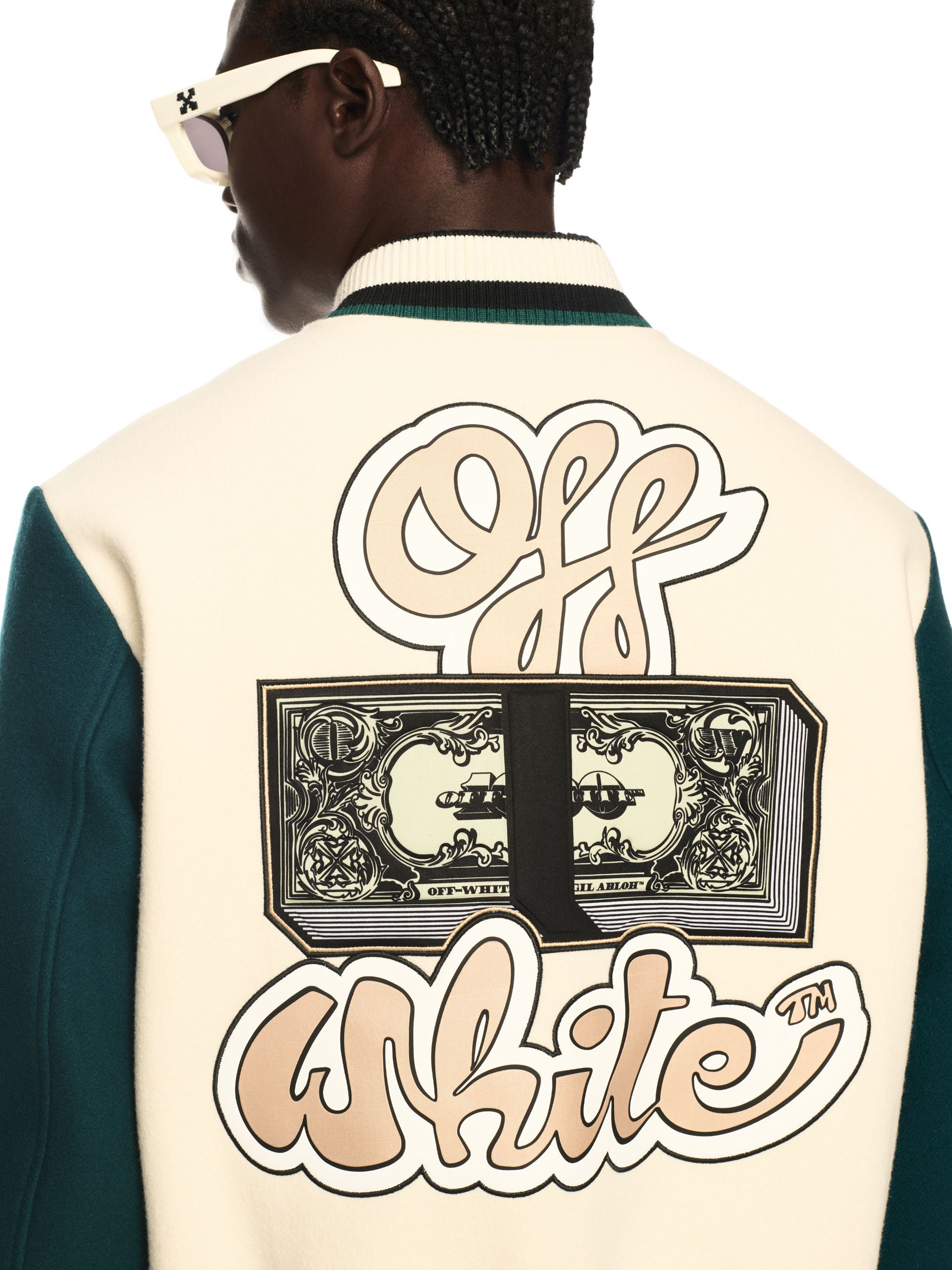 OFF WHITE White Cash Varsity Jacket WHITE OMEH053S25FAB002