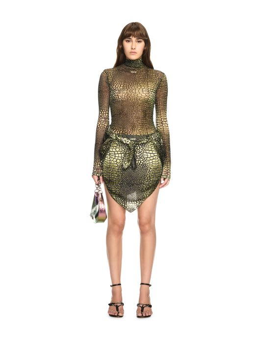 OFF WHITE Green Stamp Crocodile Mesh Long-Sleeved Top GREEN OWAD122S25JER002
