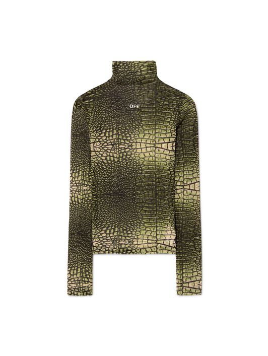 OFF WHITE Green Stamp Crocodile Mesh Long-Sleeved Top GREEN OWAD122S25JER002