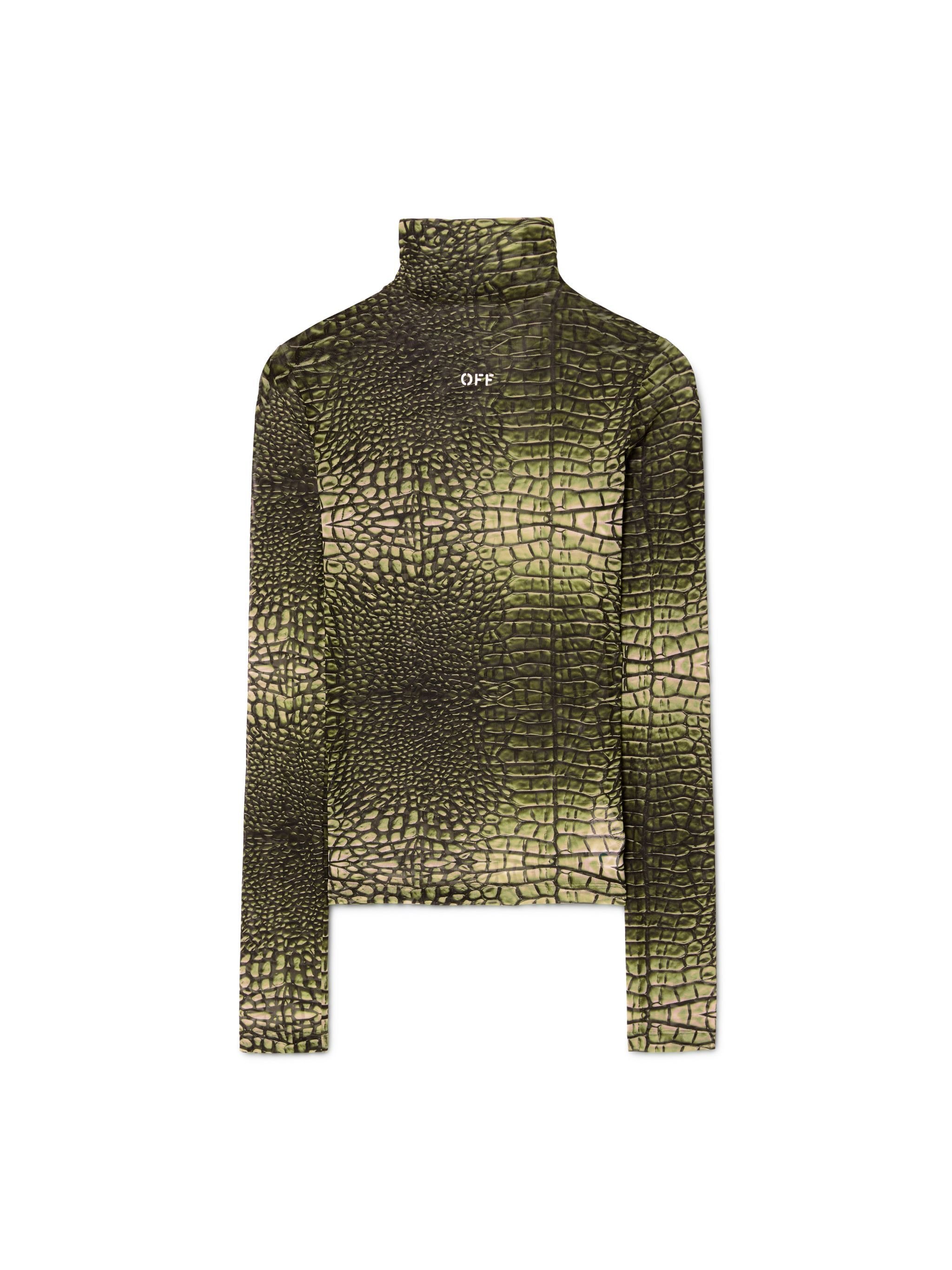 OFF WHITE Green Stamp Crocodile Mesh Long-Sleeved Top GREEN OWAD122S25JER002