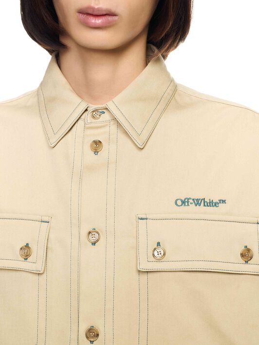 OFF WHITE Beige Stitch Military Overshirt  OMES017S25FAB001