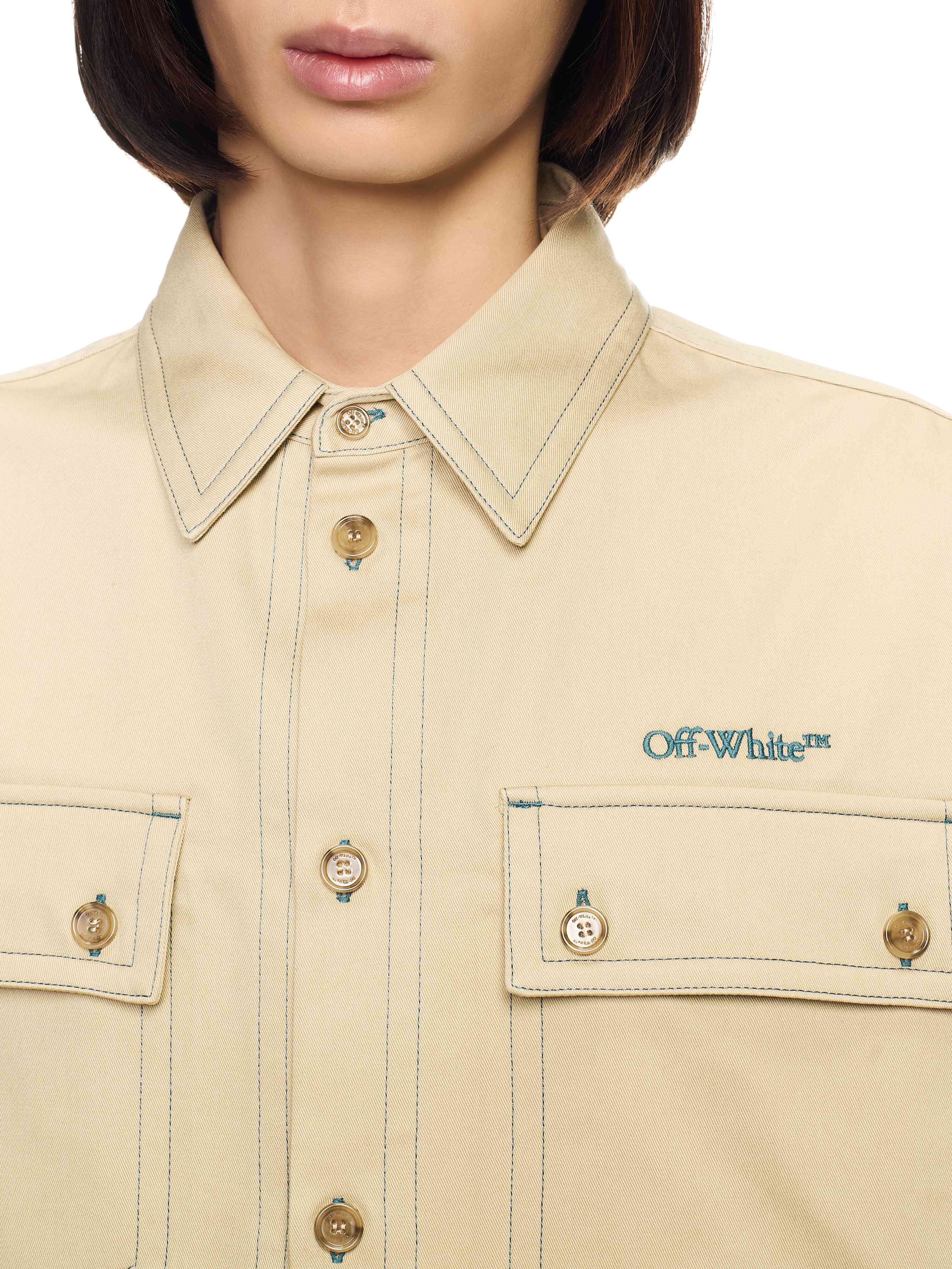OFF WHITE Beige Stitch Military Overshirt  OMES017S25FAB001