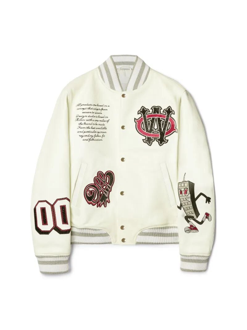 OFF WHITE weiße leder kristall collegejacke WHITE OMJA123Z25LEA002