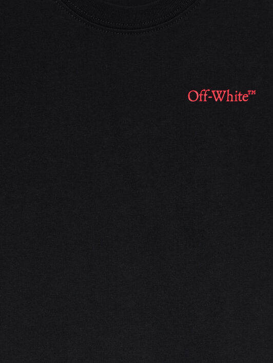 OFF WHITE Arrow Outline Flock Logo T-Shirt BLACK - RED OBAA002F25JER00D