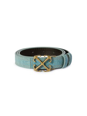 OFF WHITE Arrow Belt 25 Denim Leather Light Blue - WHITE OWRB133C99LEA001