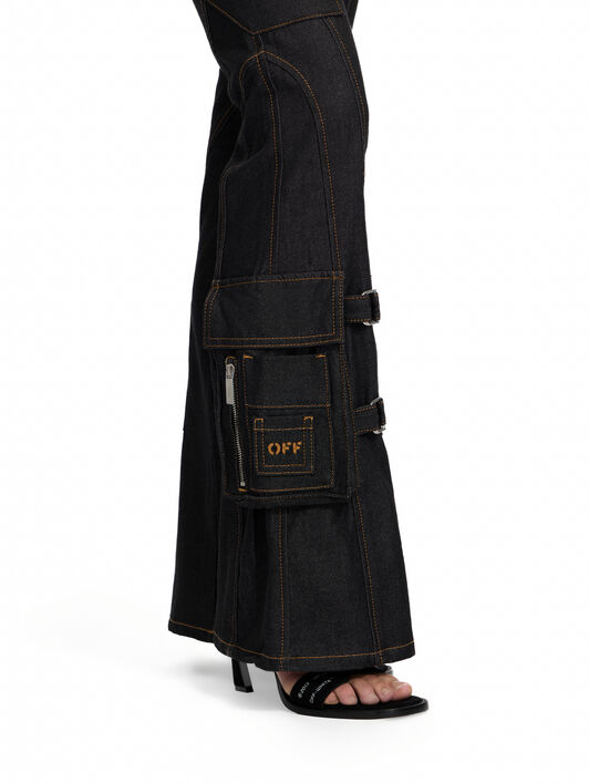 OFF WHITE Den Pkt Belt Flare Pants Black Tabacco 2LM00240G